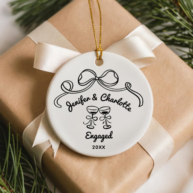 Whimsical Hand Drawn Christmas Engaged Ceramic Tree Decoration (Creator Uploaded)