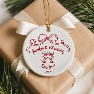 Whimsical Hand Drawn Christmas Engaged Ceramic Tree Decoration