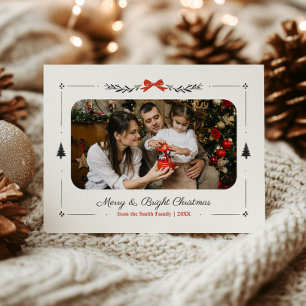 Whimsical Hand Drawn Christmas Family Photo Postcard