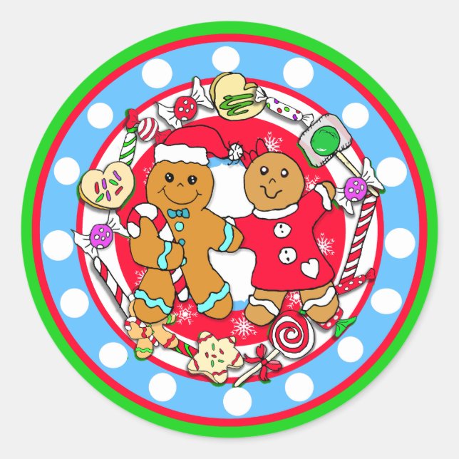Whimsical Hand Drawn Christmas Gingerbread Men Classic Round Sticker (Front)