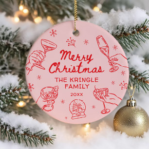 Whimsical Hand Drawn Christmas Party Ceramic Tree Decoration