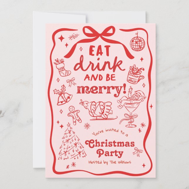 Whimsical Hand Drawn Christmas Party Invitation (Front)