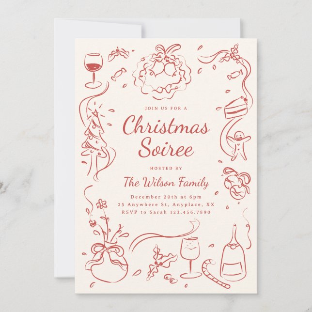 Whimsical Hand Drawn Christmas Party Invitation (Front)