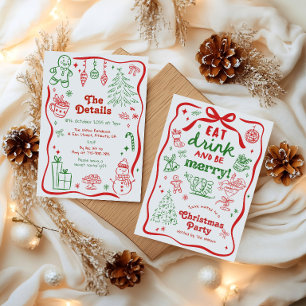 Whimsical Hand Drawn Christmas Party Invitation
