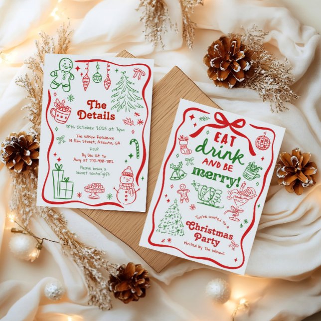Whimsical Hand Drawn Christmas Party Invitation (Creator Uploaded)