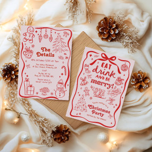 Whimsical Hand Drawn Christmas Party Invitation