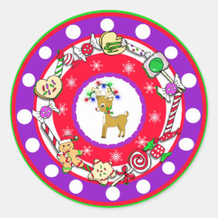 Whimsical Hand Drawn Christmas Reindeer Classic Round Sticker