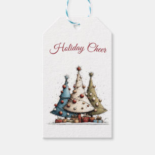 Whimsical Hand-Drawn Christmas Tree Pattern Gift Tags