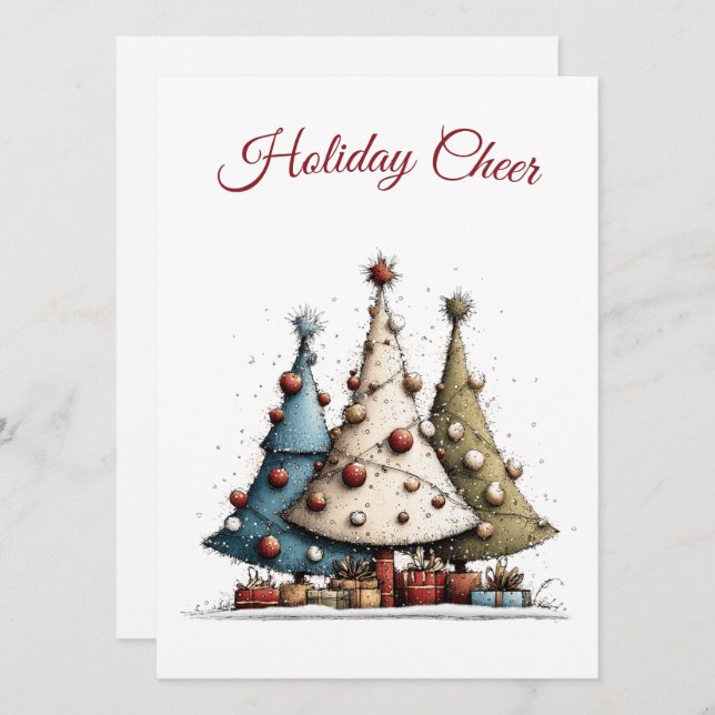 Whimsical Hand-Drawn Christmas Tree Pattern  Holiday Card (Front/Back)