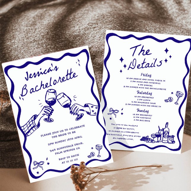 Whimsical Hand Drawn Cocktail Bachelorette Party Invitation (Creator Uploaded)