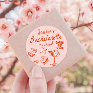 Whimsical Hand Drawn Cocktail Bachelorette Weekend Classic Round Sticker