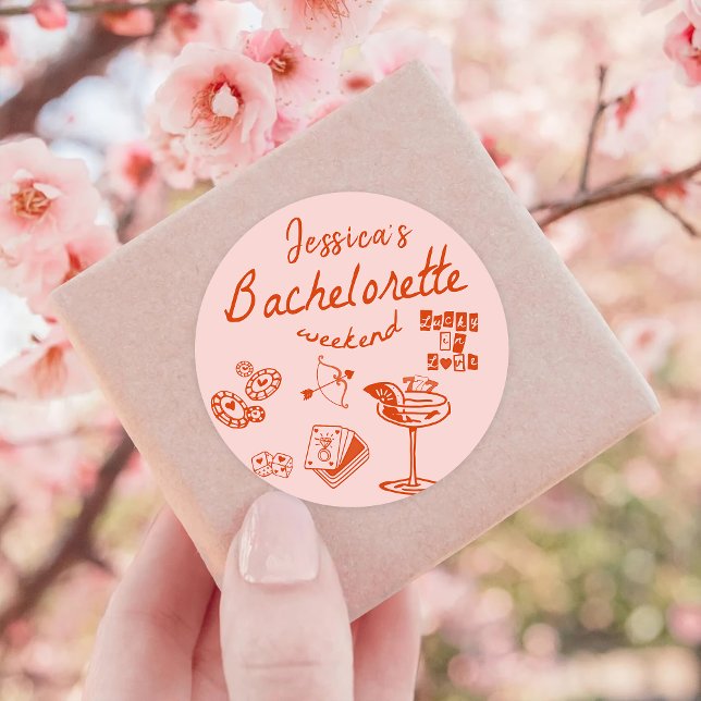 Whimsical Hand Drawn Cocktail Bachelorette Weekend Classic Round Sticker (Creator Uploaded)