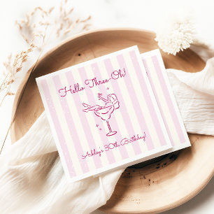 Whimsical Hand Drawn Cocktail Pink 30th Birthday Napkin