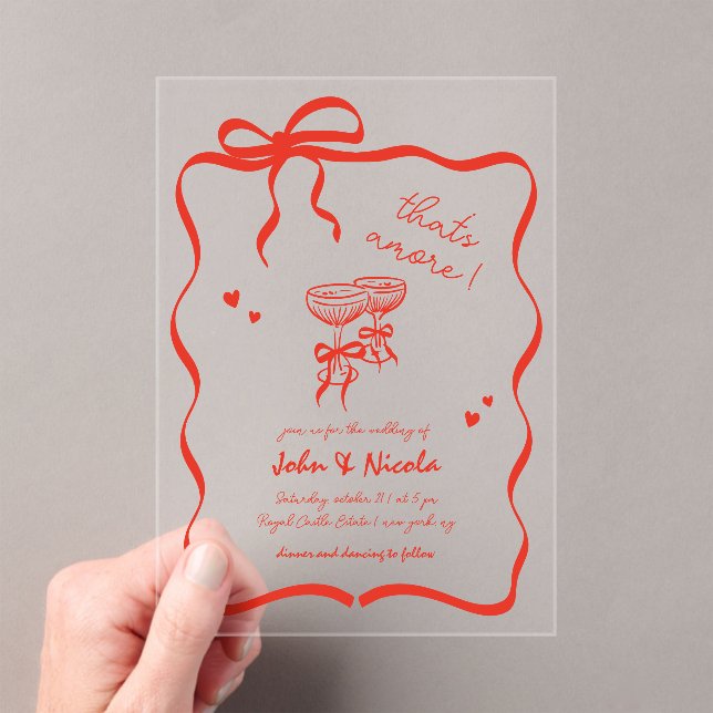 Whimsical Hand Drawn Cocktails Thats Amore Wedding Acrylic Invitations (Insitu (Handheld))