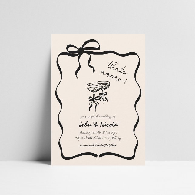 Whimsical Hand Drawn Cocktails Thats Amore Wedding Invitation (Creator Uploaded)