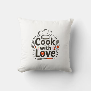 Whimsical Hand-Drawn "Cook with Love" Logo with Ch Cushion