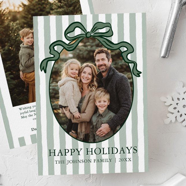 Whimsical Hand Drawn Coquette Bow Family Photo Holiday Card (Whimsical Hand Drawn Coquette Bow Family Photo Holiday Card)