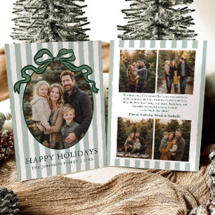 Whimsical Hand Drawn Coquette Bow Family Photo Holiday Card