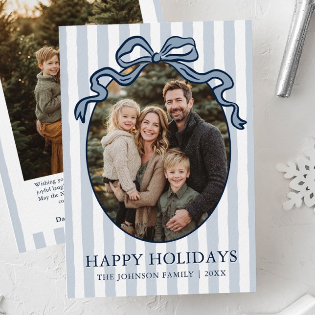 Whimsical Hand Drawn Coquette Bow Family Photo Holiday Card (Whimsical Hand Drawn Coquette Bow Family Photo Holiday Card)