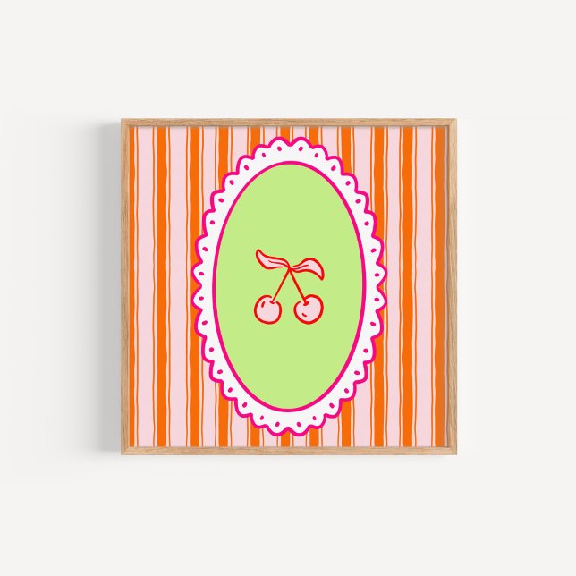 Whimsical Hand-Drawn Coquette Cherries Art Poster (Creator Uploaded)