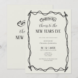 Whimsical Hand Drawn Coquette New Years Eve Party Invitation