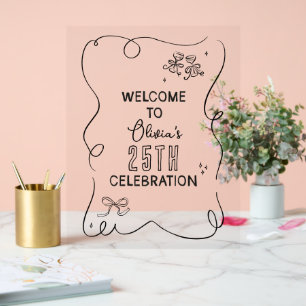 Whimsical hand drawn cream cocktail celebration acrylic sign