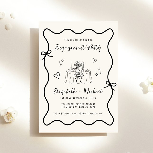 Whimsical Hand Drawn Cream Engagement Party Invitation (Creator Uploaded)