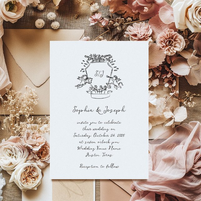Whimsical Hand Drawn Crest with Monogram | Wedding Invitation (Creator Uploaded)
