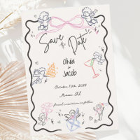 Whimsical Hand Drawn Cupid Scribble Bow Wedding