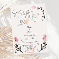 Whimsical Hand Drawn Cupid Scribble Bow Wedding