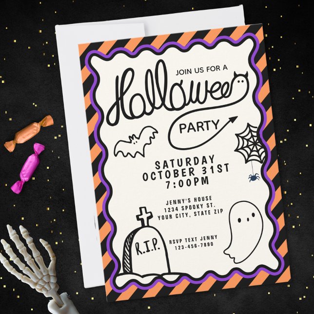 Whimsical Hand Drawn Cute Halloween Party  Invitation (Creator Uploaded)