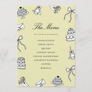 Whimsical Hand Drawn Cute Unique Bridal Shower Menu