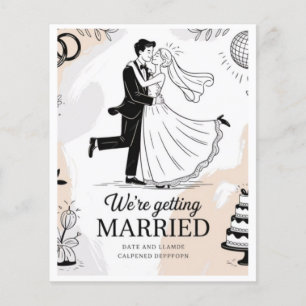 Whimsical Hand-Drawn Dancing Couple Disco Wedding Flyer