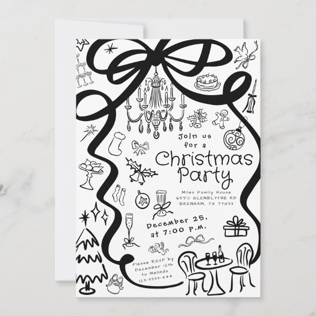 Whimsical Hand Drawn Dinner Party Invitation (Front)