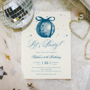 Whimsical Hand Drawn Disco Blue Any Age Birthday Invitation