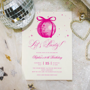 Whimsical Hand Drawn Disco Pink Any Age Birthday Invitation