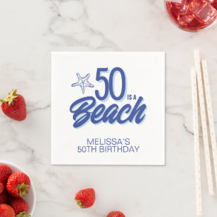 Whimsical Hand Drawn Doodle 50th Beach Birthday Napkin