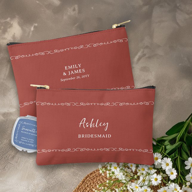 Whimsical Hand Drawn Doodle Any Colour Bridesmaid Accessory Pouch (Bridesmaid Wedding Cosmetic Bag - customize gift to any color and for anyone in your bridal party)