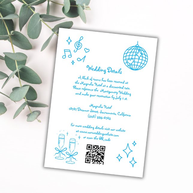 Whimsical Hand Drawn Doodle Blue Wedding Details  Enclosure Card (Creator Uploaded)