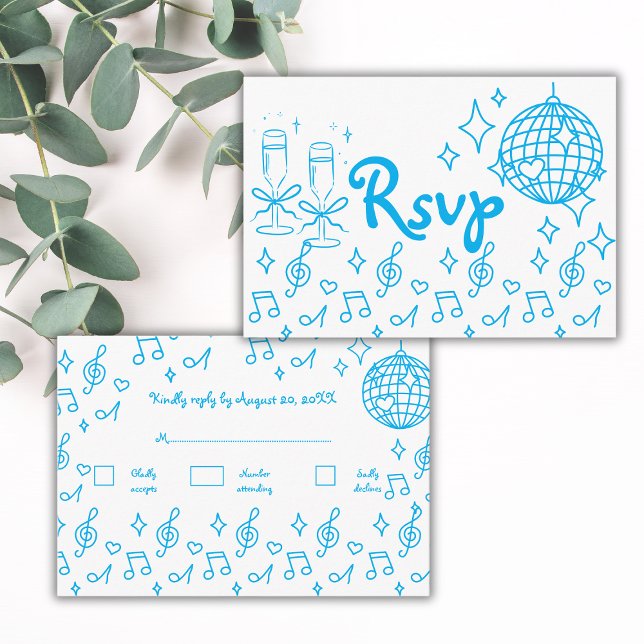 Whimsical Hand Drawn Doodle Blue Wedding RSVP  Enclosure Card (Creator Uploaded)