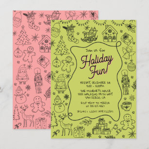 Whimsical hand drawn doodle Christmas Party Invitation