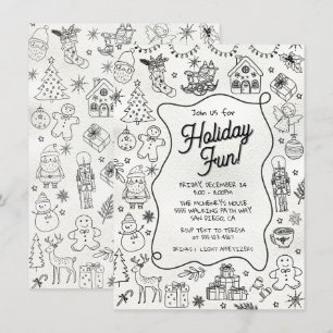 Whimsical hand drawn doodle Christmas Party Invitation