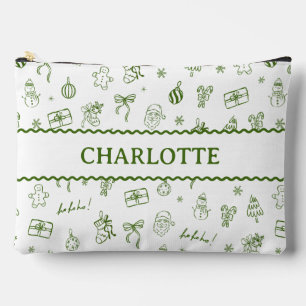 Whimsical Hand Drawn Doodle Green Accessory Pouch