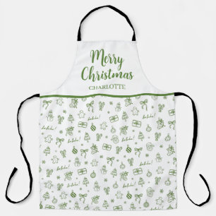 Whimsical Hand Drawn Doodle Green Apron