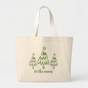 Whimsical Hand Drawn Doodle Green Large Tote Bag