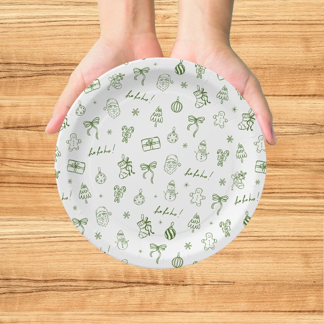 Whimsical Hand Drawn Doodle Green Paper Plate (Creator Uploaded)