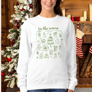 Whimsical Hand Drawn Doodle Green Sweatshirt