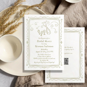 Whimsical Hand Drawn Doodle QR Code Bridal Shower Invitation