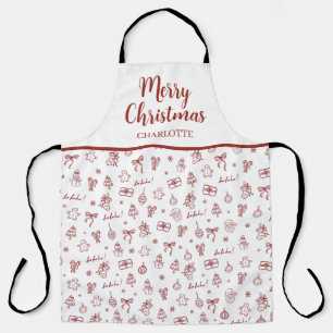 Whimsical Hand Drawn Doodle Red Apron