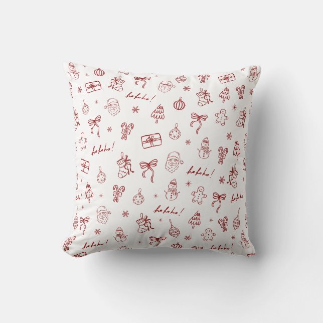 Whimsical Hand Drawn Doodle Red Cushion (Front)